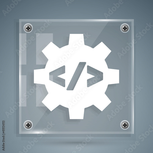 White Web design and front end development icon isolated on grey background. Square glass panels. Vector.