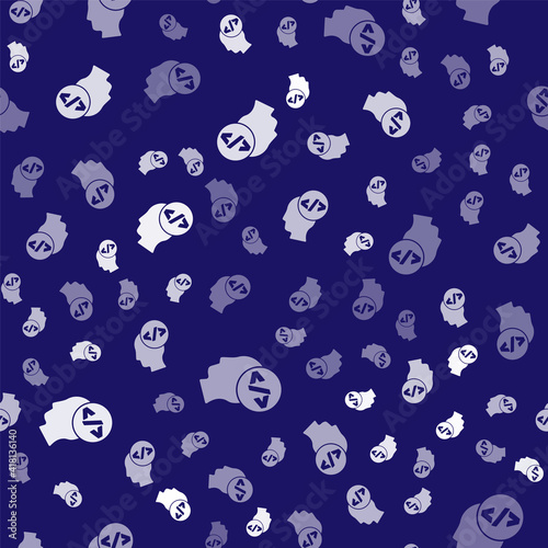 White Web design and front end development icon isolated seamless pattern on blue background. Vector.