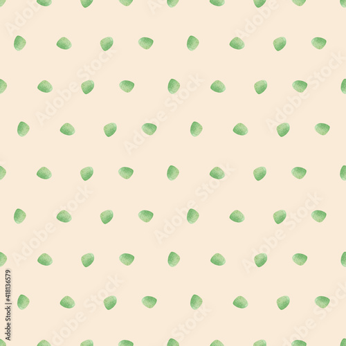 Seamless herbal pattern with watercolor green leaves in polka dots style for wrapping paper, decor and textile