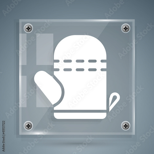 White Oven glove icon isolated on grey background. Kitchen potholder sign. Cooking glove. Square glass panels. Vector.