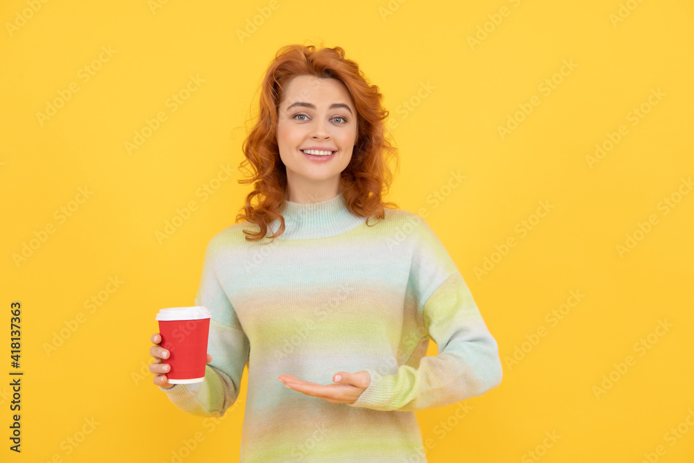 woman showing plastic cup. good morning. express happiness. positive emotions. woman showing plastic cup. good morning. express happiness. positive emotions.