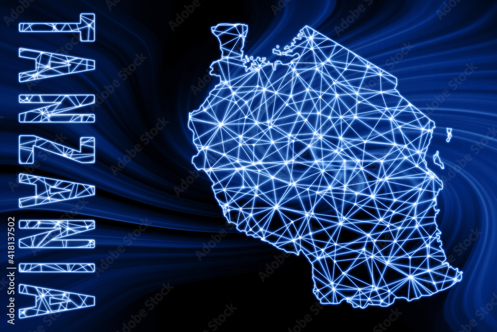 Map of Tanzania, Polygonal mesh line map Stock Illustration | Adobe Stock
