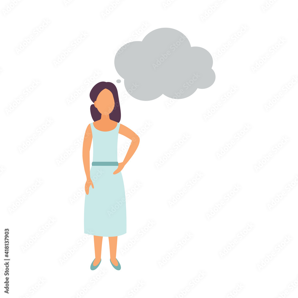 Illustration, flat style, woman thinks. Woman with thoughts on a white background. Illustration, flat style, woman thinks. Woman with thoughts on a white background.