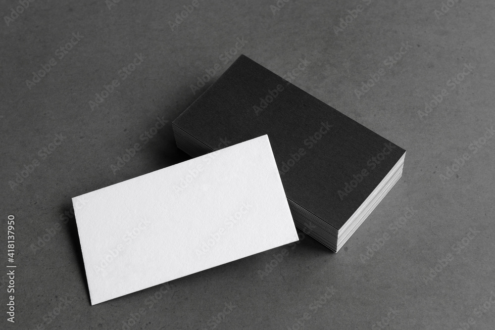 Business cards blank. Mockup on gray background. Copy space for text. Business cards blank. Mockup on gray background. Copy space for text.