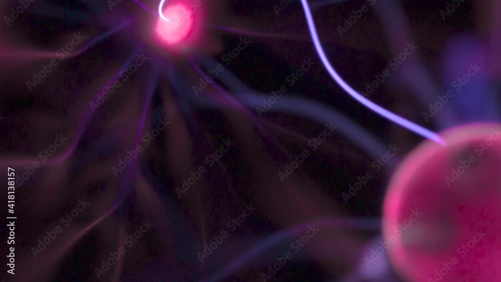 Destruction of the Atomic Bonds. A dark, incandescent clot of high energy liquid plasma emits a high voltage arc lightning. Lightning creates bright flashes in the dark. Great for illustrating concept