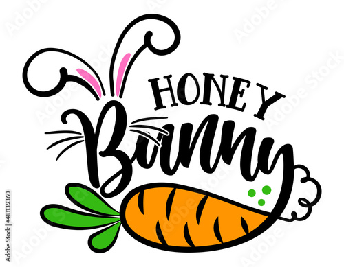 Honey Bunny - Cute Easter bunny design, funny hand drawn doodle, cartoon Easter rabbit. Good for Easter clothes, poster or t-shirt textile graphic design. Vector hand drawn illustration.