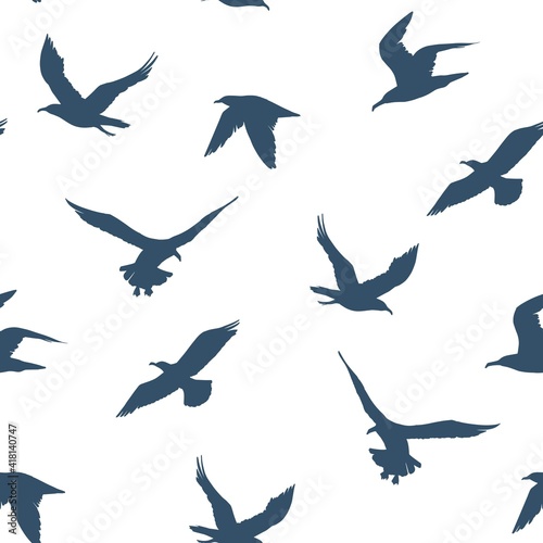 Seamless pattern. seagulls silhouette . Hand drawn illustration converted to vector.