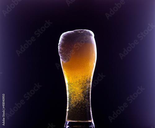 glass of beer, splash, black background
