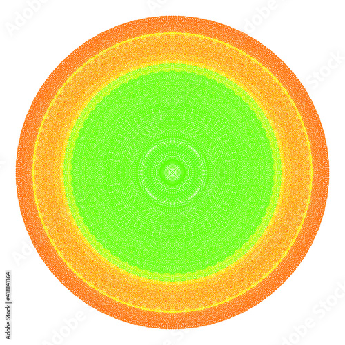 Creative multicolored points round symbol. Abstract symmetrical logo. Mosaic colorful beautiful beads. Circle dots modern pixel floral art icon. colored pattern ornament wheel decorative illustration.
