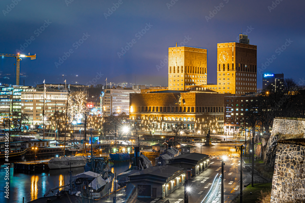 Oslo city hall in winter time, Norway