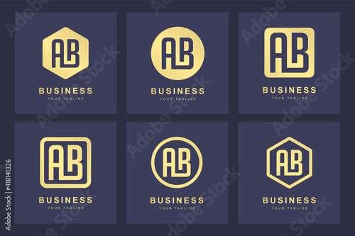 A collection of logo initials letter A B AB gold with several versions
