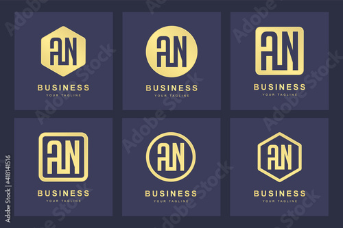 A collection of logo initials letter A N AN gold with several versions