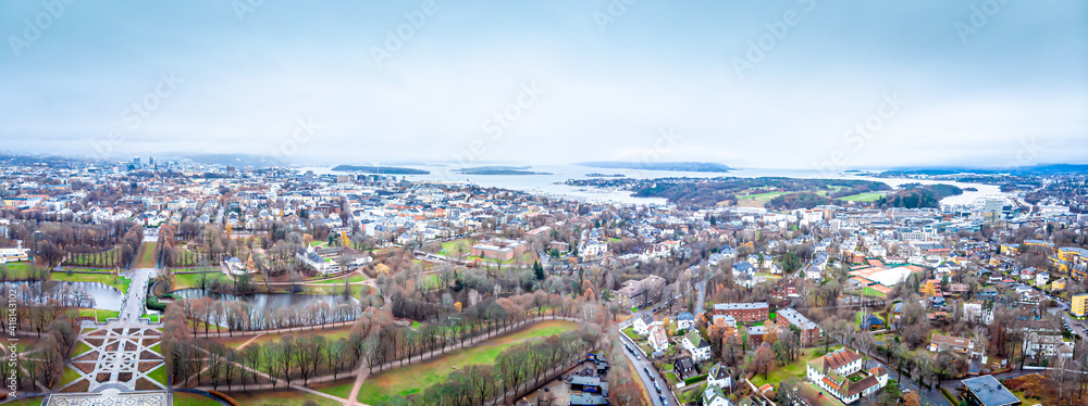 Aerial view of Vigeland park in Oslo, Norway