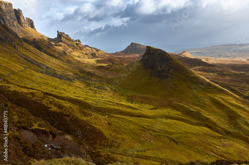 fall autumn of The Quiraing on the Isle of Skye in a cloudy day , Scotland