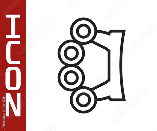Black line Brass knuckles icon isolated on white background. Vector.