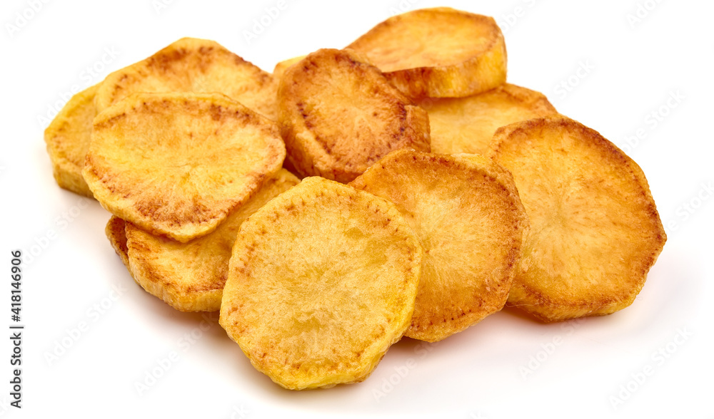 Fried Potato slices, isolated on white background. High resolution image Fried Potato slices, isolated on white background. High resolution image