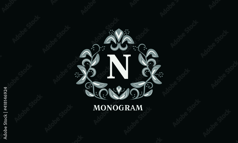 Design for invitations, menus, tickets. Wedding monogram with the letter N or two letters. The logo is identical for a restaurant, hotel, heraldry, jewelry. Design for invitations, menus, tickets. Wedding monogram with the letter N or two letters. The logo is identical for a restaurant, hotel, heraldry, jewelry.