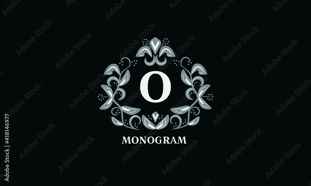 Design for invitations, menus, tickets. Wedding monogram with the letter O or two letters. The logo is identical for a restaurant, hotel, heraldry, jewelry.