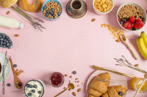 breakfast on a pink background