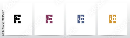 Trident On Letter Logo Design E