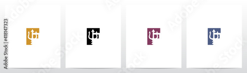 Trident On Letter Logo Design F