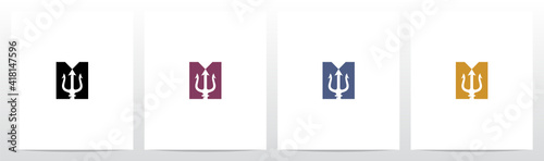 Trident On Letter Logo Design M