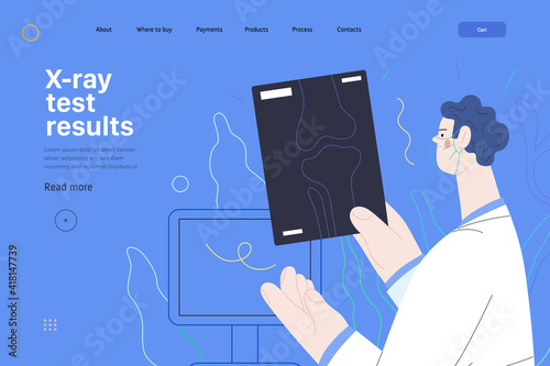 Medical tests web page template - x-ray test - modern flat vector concept digital illustration of x-ray image - a doctor looking at the radiograph , in the medical office or laboratory