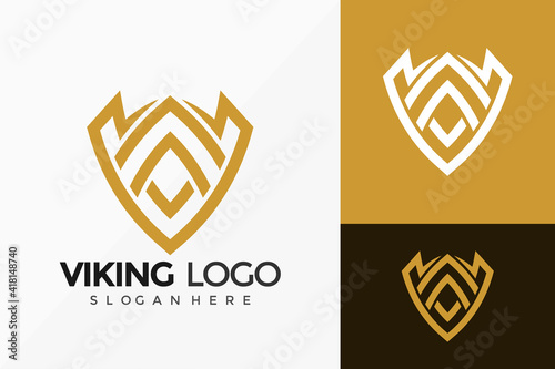 Shield Viking emblem Logo Vector Design. Abstract emblem, designs concept, logos, logotype element for template.