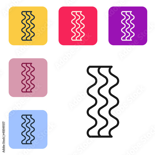 Black line Bacon stripe icon isolated on white background. Set icons in color square buttons. Vector.