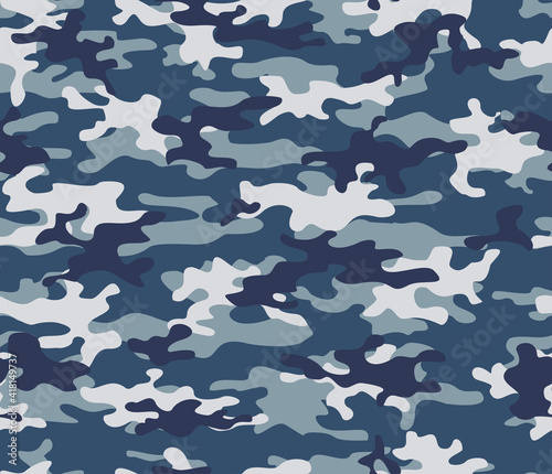 Blue camouflage military texture, trendy background. EPS