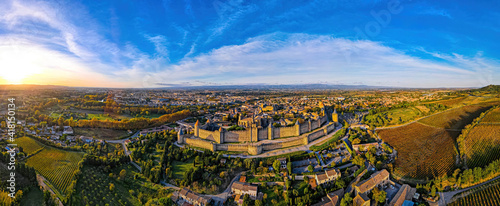 Obraz na płótnie Aerial view of Carcassonne, a French fortified city in France w salonie