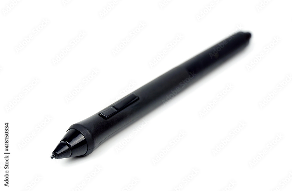 Graphic tablet pen with holder on white background.	
