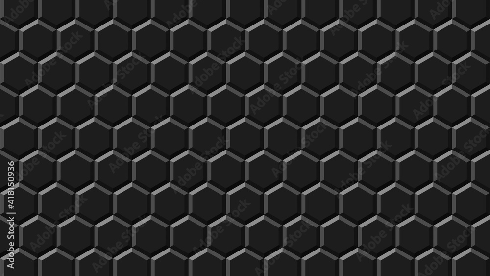 Abstract background of graphic elements - mosaic of hexagons in dark gray with shadow effects - 3D Illustration Abstract background of graphic elements - mosaic of hexagons in dark gray with shadow effects - 3D Illustration