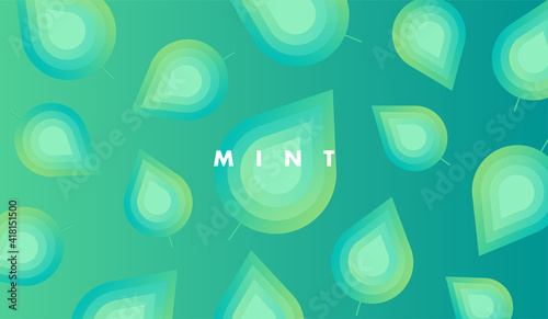 Fresh green background with stylized mint leaves, wallpaper texture, graphic design element