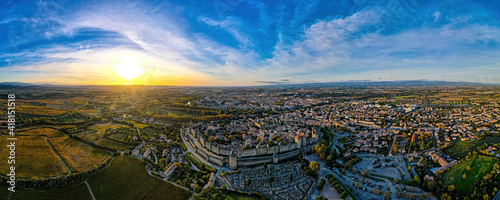 Aerial view of Carcassonne, a French fortified city in France © alexey_fedoren