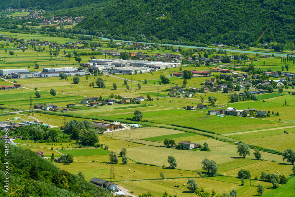 Panoramic view of Valtellina from Ardenno at summer