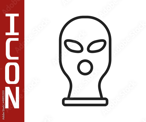 Black line Balaclava icon isolated on white background. A piece of clothing for winter sports or a mask for a criminal or a thief. Vector.