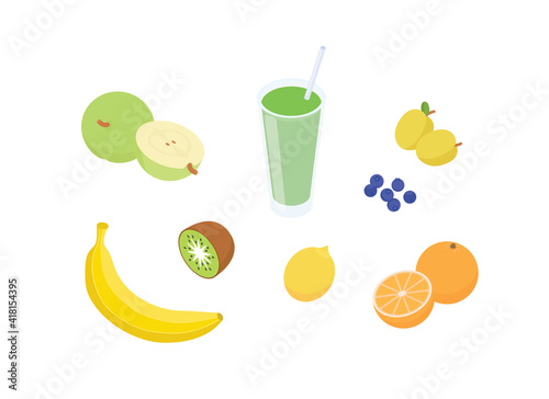 Healthy smoothie set. Isometric vector illustration in flat design. 
