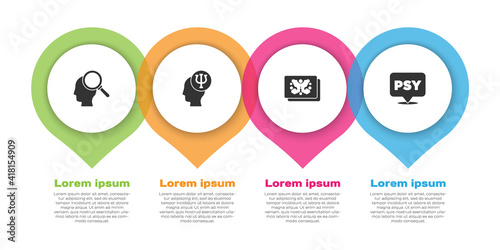 Set Finding a problem, Psychology, Psi, Rorschach test and . Business infographic template. Vector.