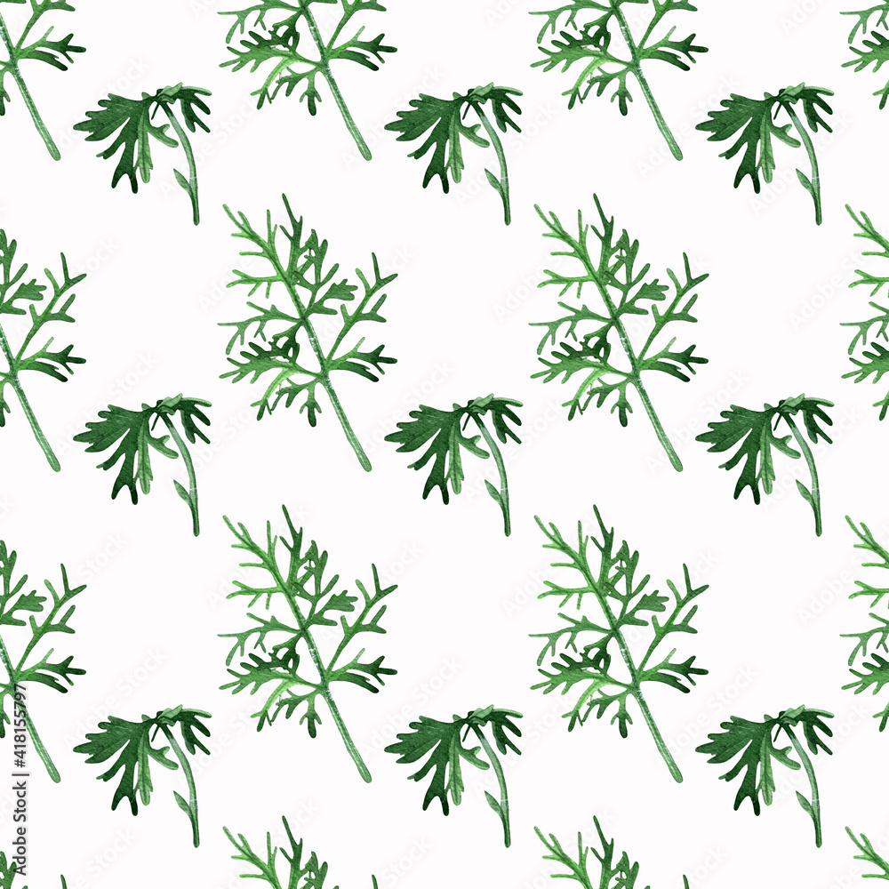 Seamless leaves watercolor pattern.Pulsatina patens leaves.For wrappers,wallpapers,postcards,greating cards,wedding invintation.