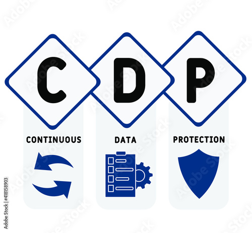 CDP - Continuous Data Protection acronym. business concept background. vector illustration concept with keywords and icons. lettering illustration with icons for web banner, flyer, landing page
