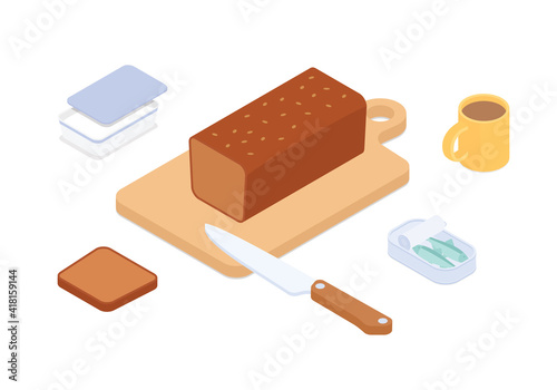 Food set. Isometric vector illustration in flat design.