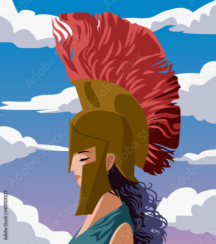 фотографія athena minerva goddess with spartan helmet
