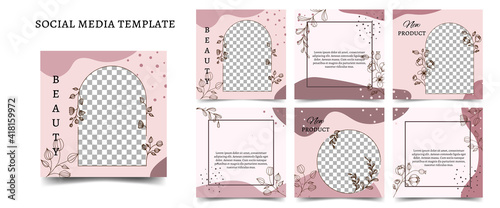 Square postcards in pink colors are on sale. Vector template for social networks, blog, advertising promotion. Place for text