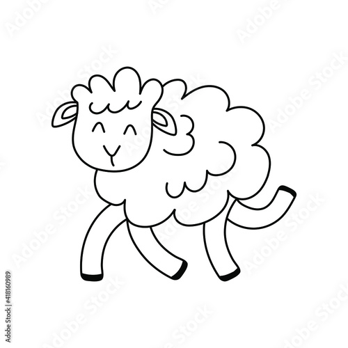 Spring sheep doodle. linear vector illustration. hand-drawn symbols and style objects . Cute lamb. Simple  black animal drawing for sticker  decor  postcard  badge  coloring book  logo