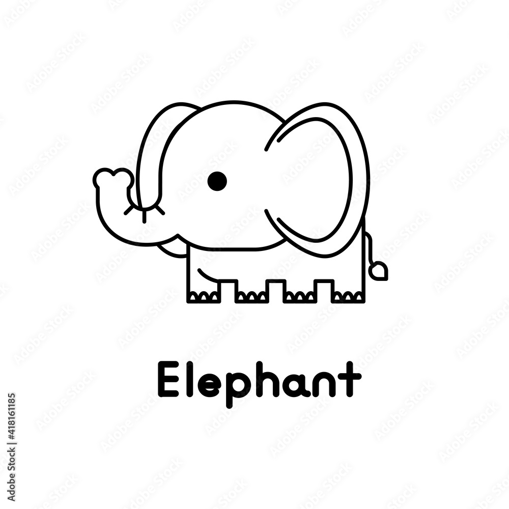 Fototapeta premium Outlined cute cartoon elephant. Vector illustration.