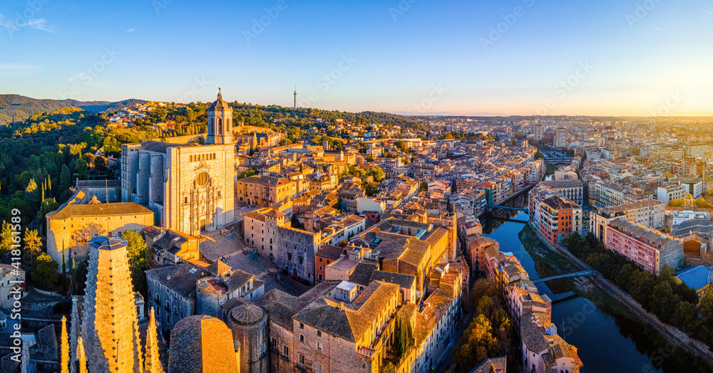 Aerial view of Girona, a city in Spain’s northeastern Catalonia region