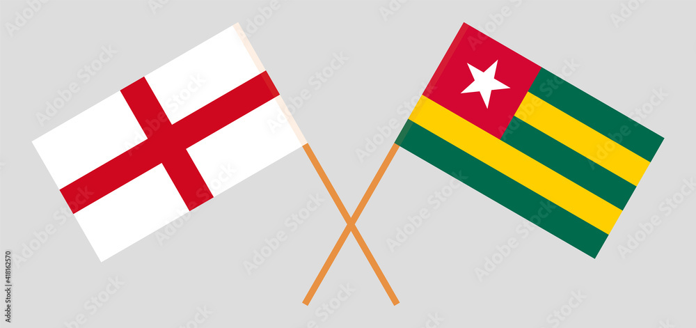 Crossed flags of England and Togo. Official colors. Correct proportion