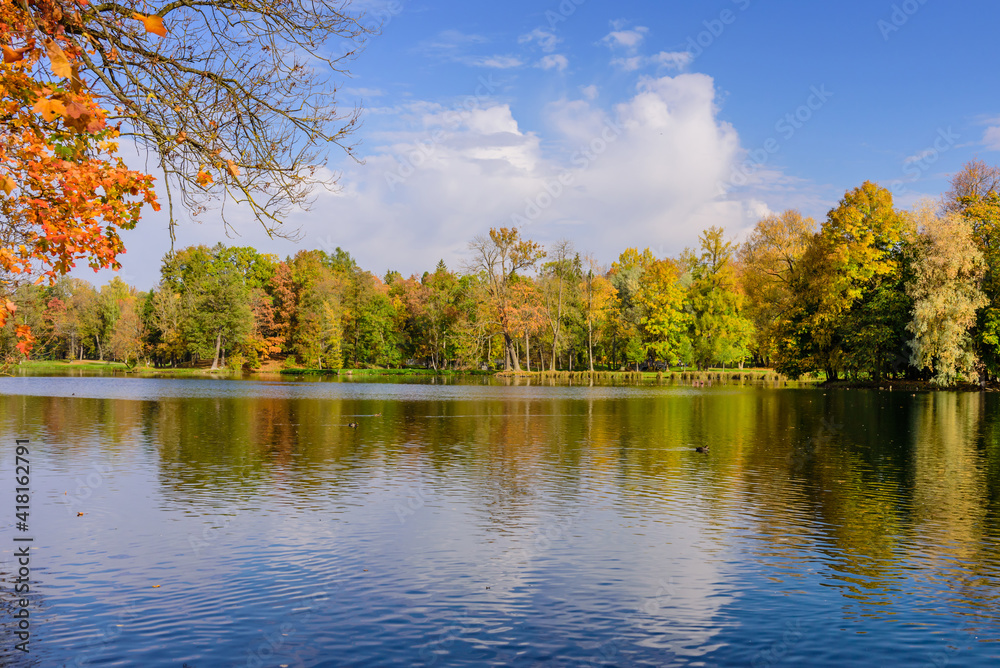 Fototapeta premium Picturesque Park in autumn in Gatchina town, a suburb of Saint Petersburg, Russia