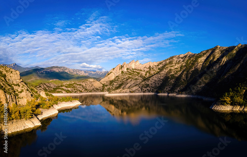 Aerial view of Presa de Oliana dam on El Serge river in Spain © alexey_fedoren